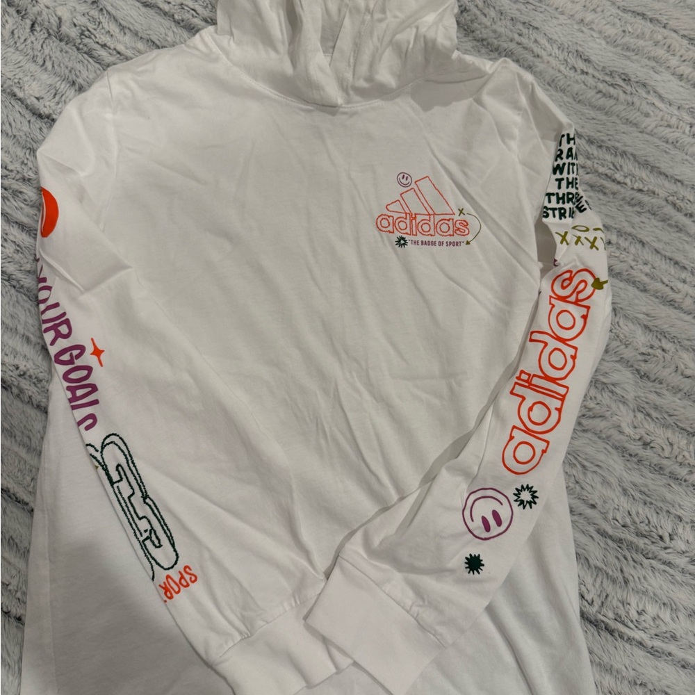 Boys Adidas White Graphic Logo Hoodie